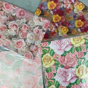 Vintage floral rose gift wrapping paper lot